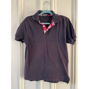 Lands End boy’s blue polo with red and white Hawaiian print trim at collar L